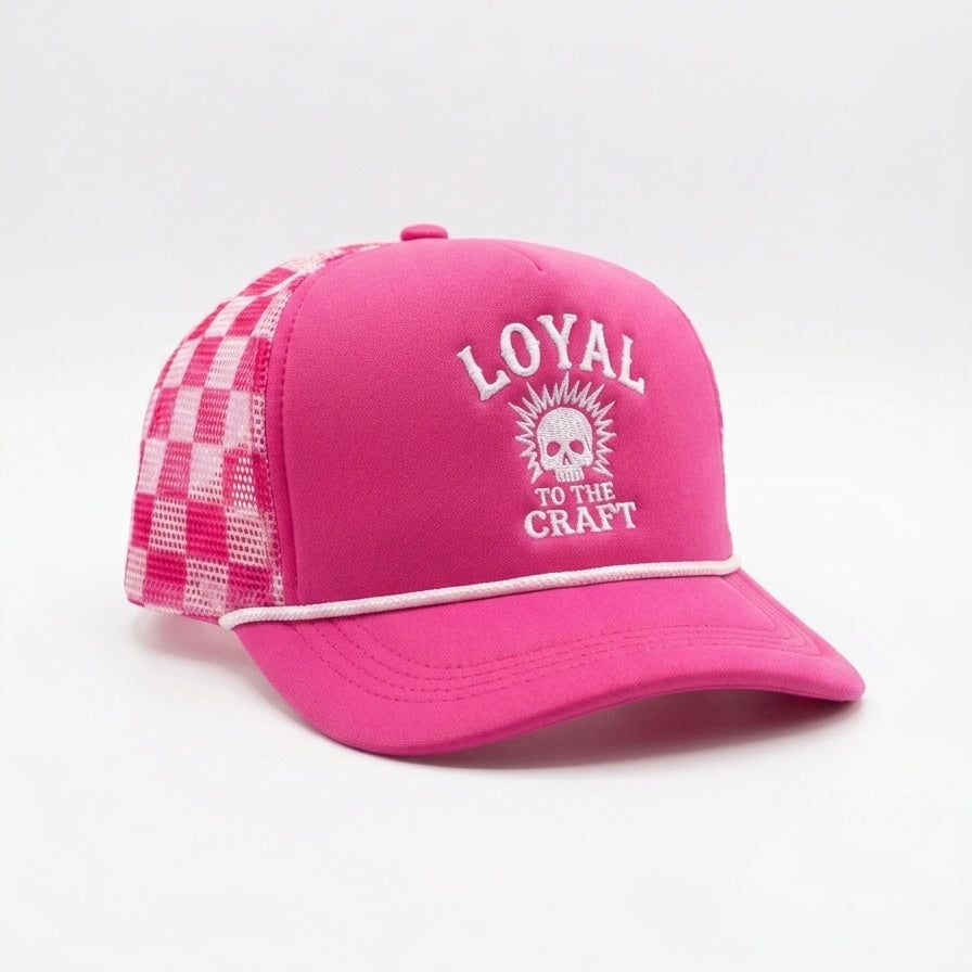 LOYAL Skull Trucker Hat NEON PINK=